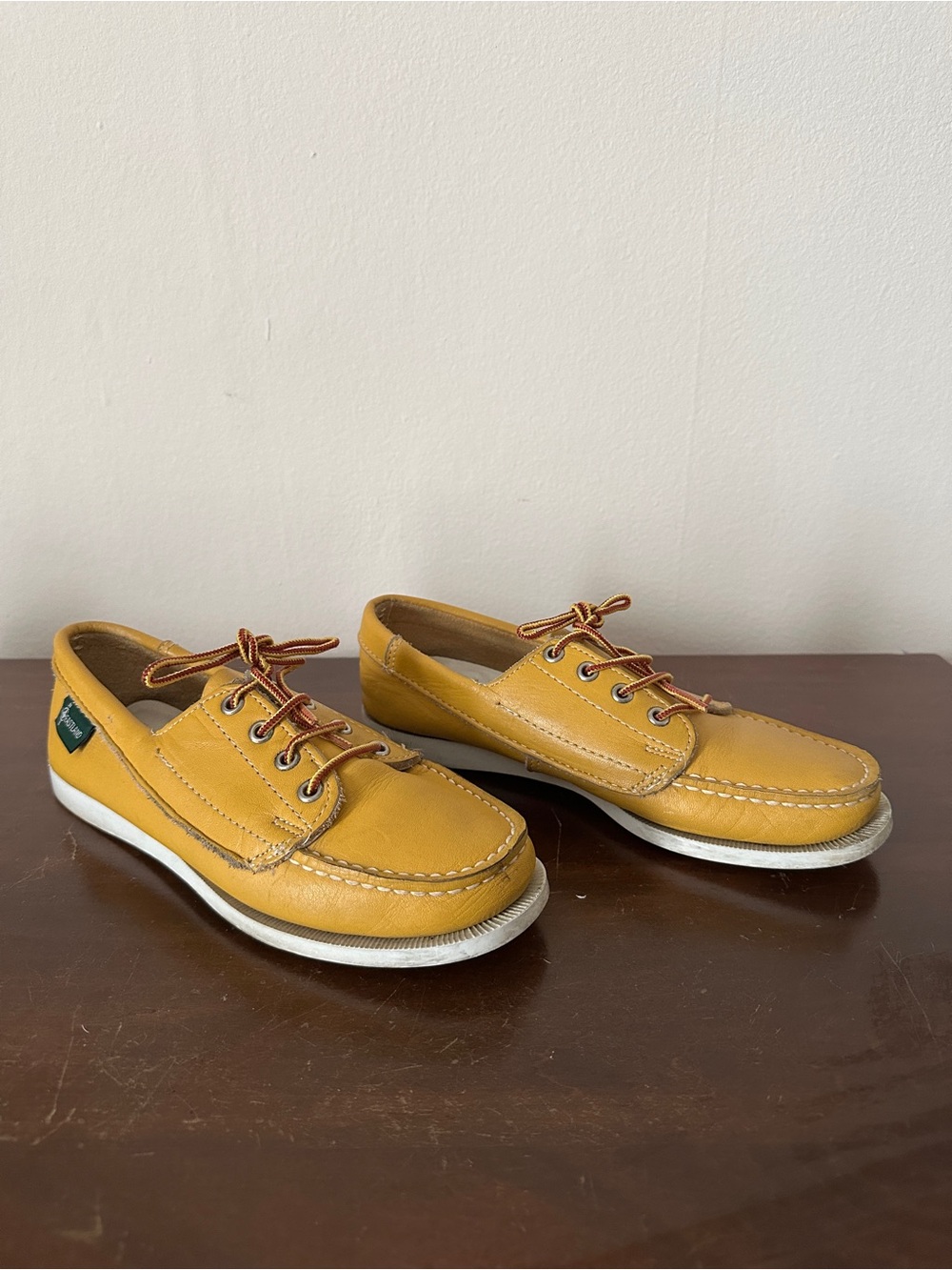 Women’s Vintage Eastland Yellow Leather Boat Shoes Deadstock Freeport Maine